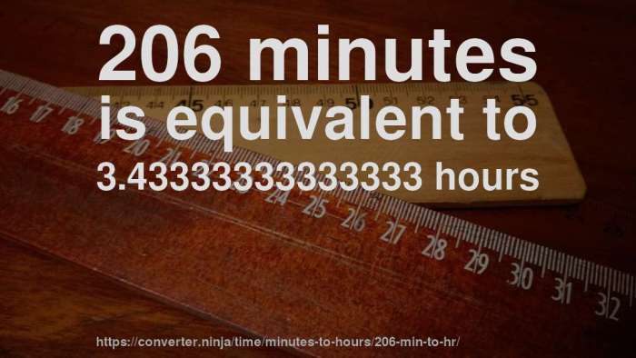 How many hours is 206 minutes